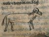 Een tekening van een koe in een middeleeuws handschrift